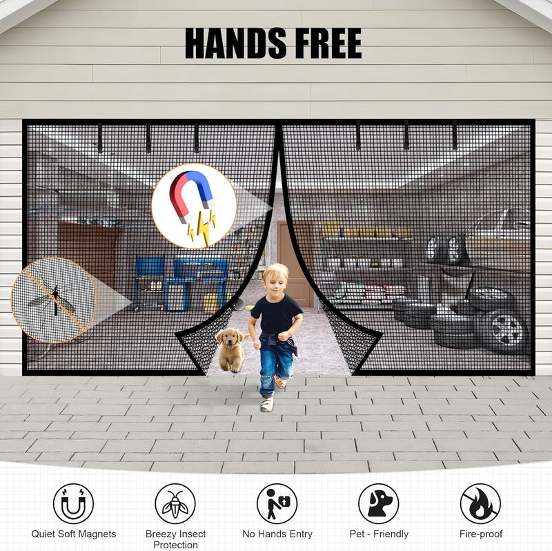 LIAMST Garage Door Screen for 2 Car Garage-18x8FT Magnetic Garage Door Screen with 6 Roll Up Starps for Patio, Outdoor Black - Image 4